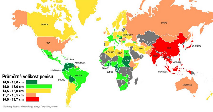 Průměrné délky penisů po celém světě