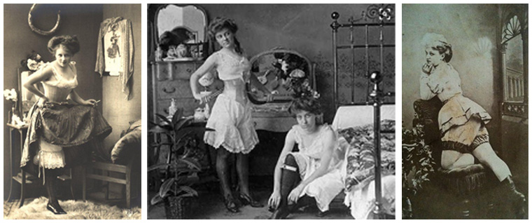Ještě v 18. století ženy nechtěly spodní prádlo nosit, byl totiž rozšířený názor, že jsou jen pro služky, nevěstky, tanečnice nebo staré dámy. 