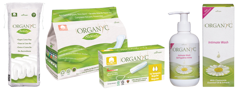 Kromě menstruačních potřeb si u Organyc můžete vybrat ještě intimní čistící ubrousky, mycí gel na intimní hygienu, vložky po porodu a vložky do podprsenky. 